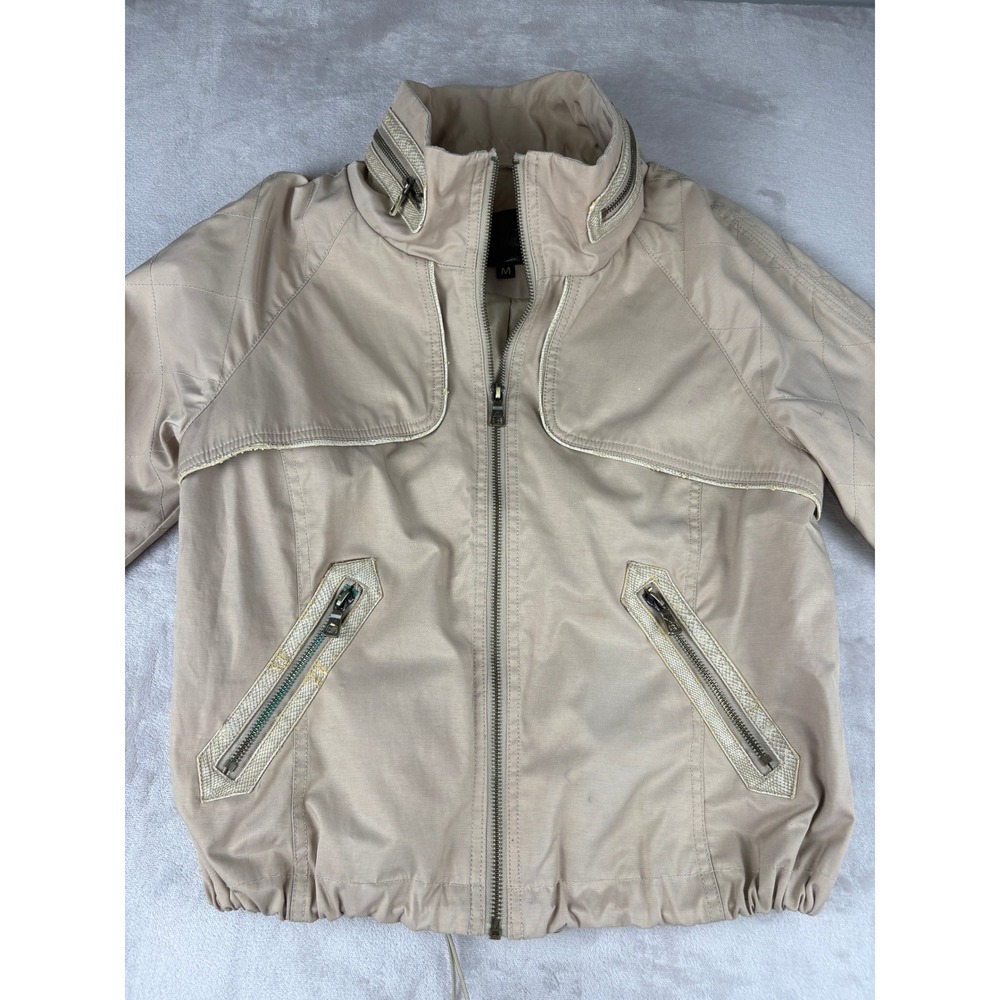 Sam Edelman Womens Tan Quilted Bomber Jacket Mock Neck Snakeskin Trim Size M